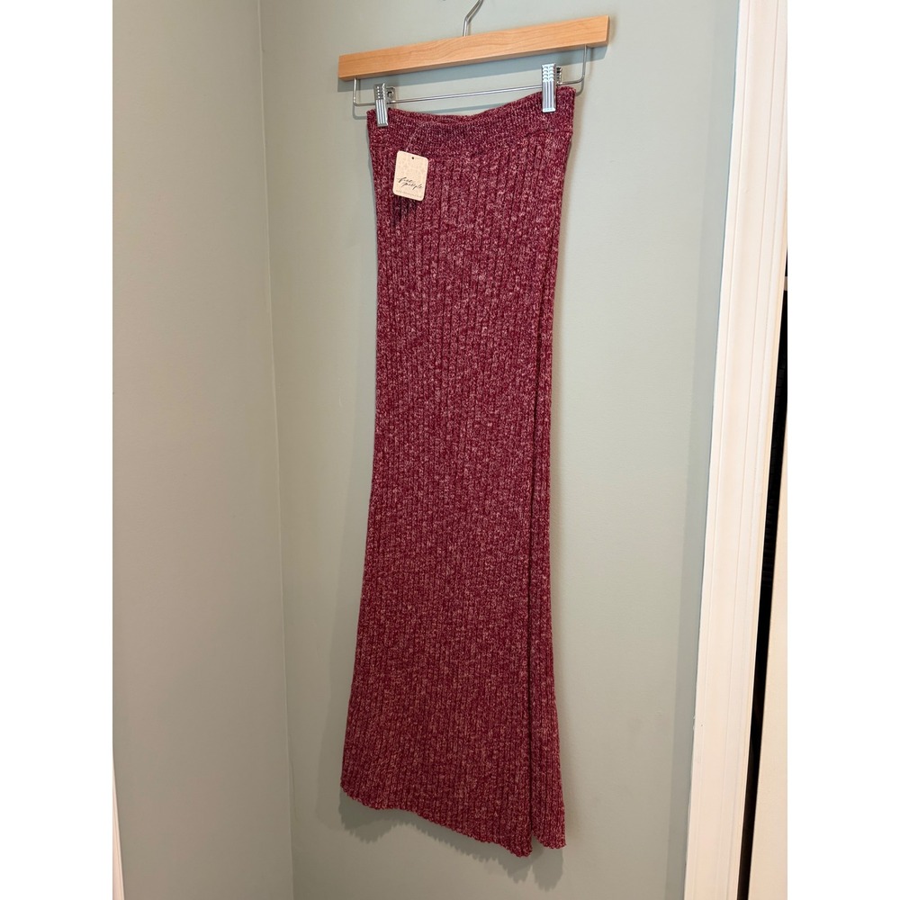 Free People Ribbed Knit Maxi Skirt Burgundy Marl Cotton Blend Size S New - Picture 4 of 9
